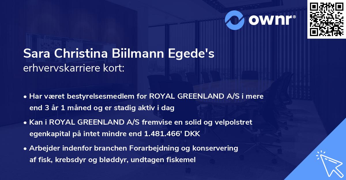 Sara Christina Biilmann Egede's erhvervskarriere kort