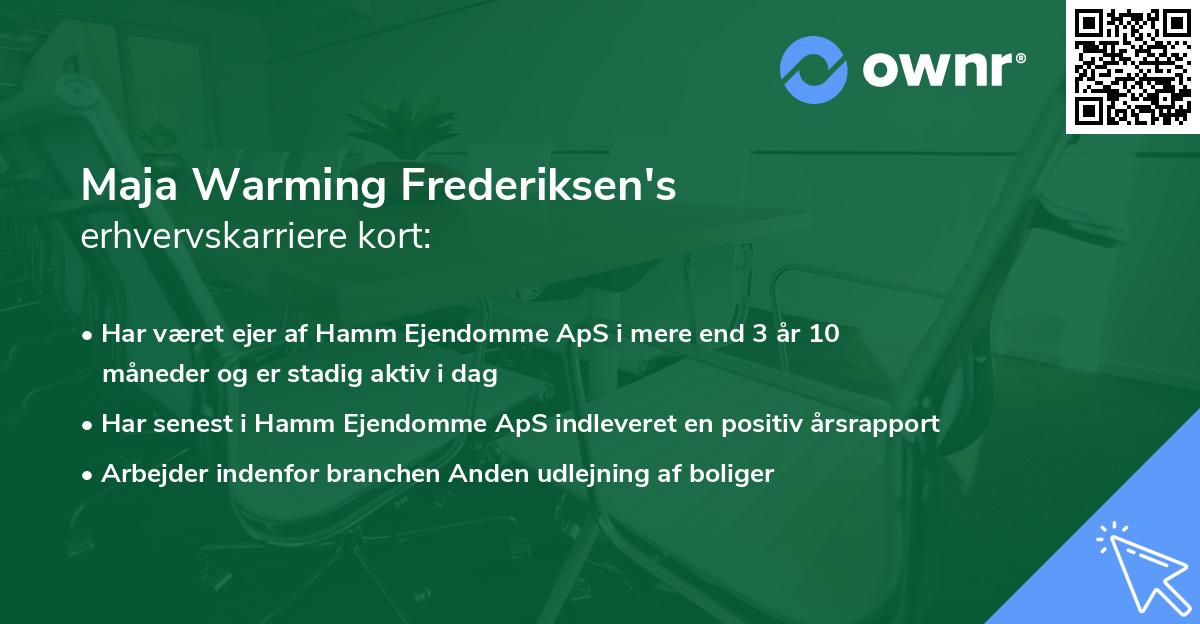 Maja Warming Frederiksen's erhvervskarriere kort