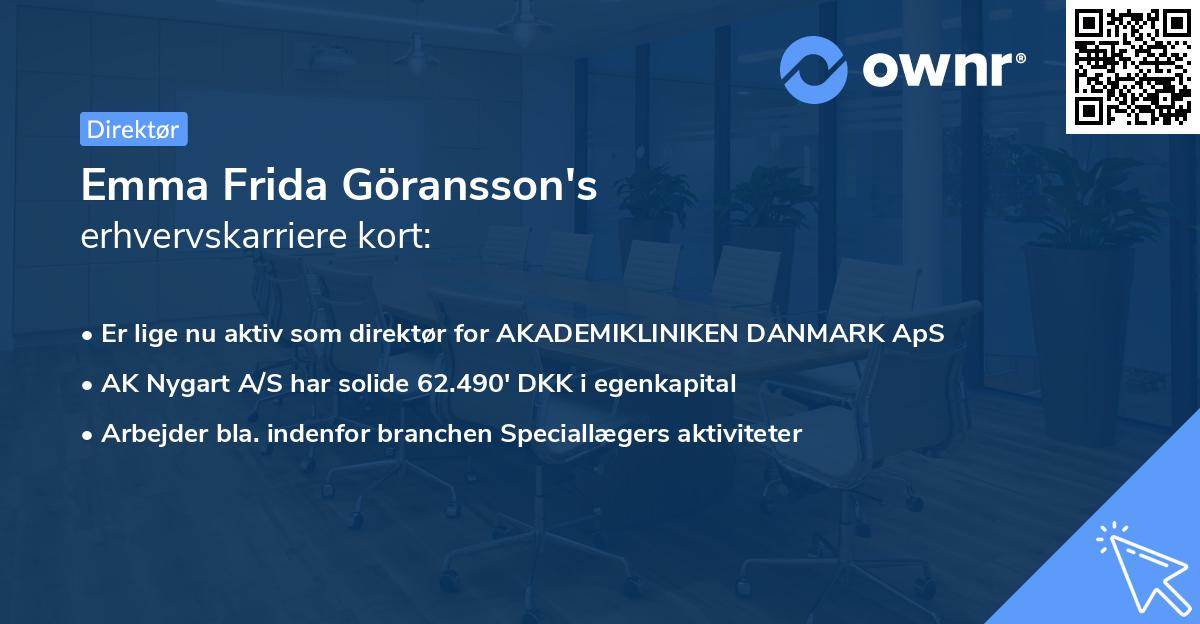 Emma Frida Göransson's erhvervskarriere kort