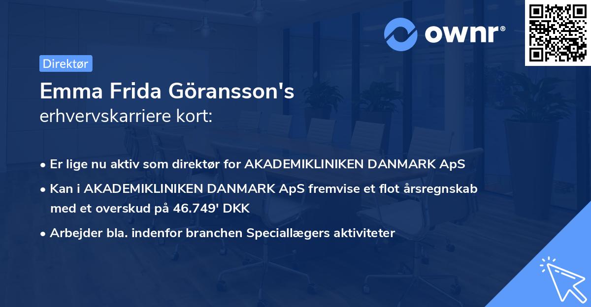 Emma Frida Göransson's erhvervskarriere kort