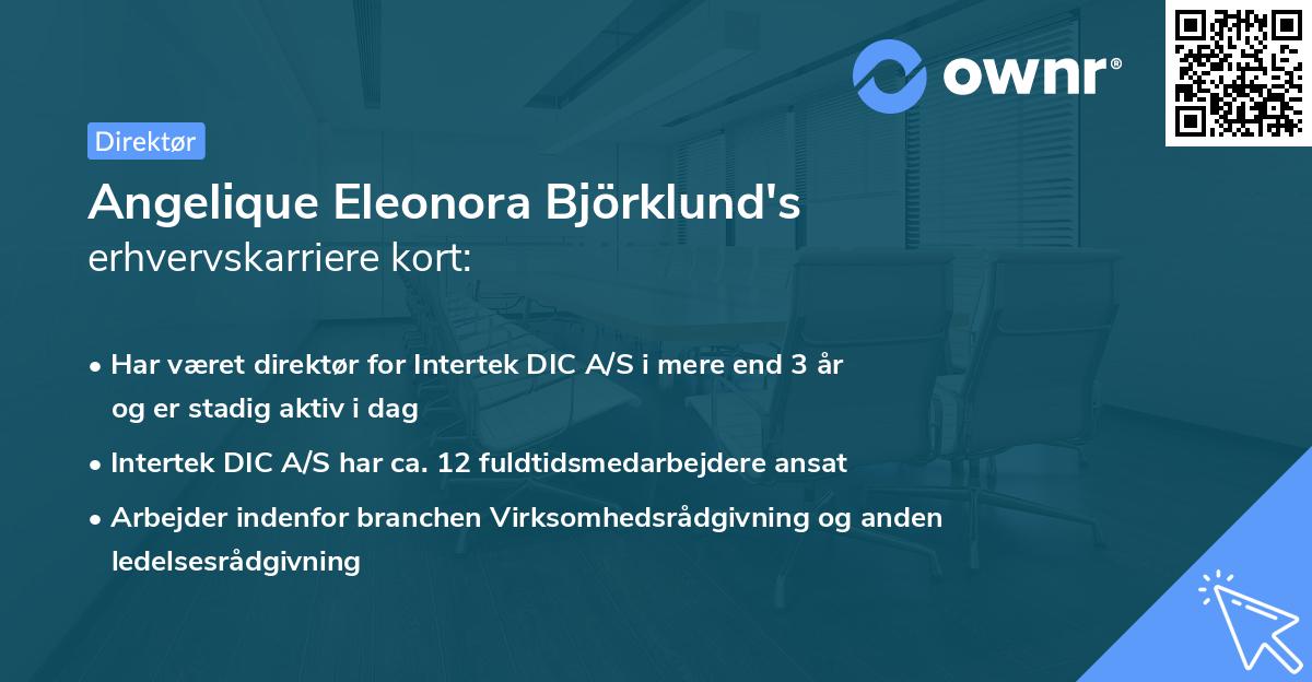 Angelique Eleonora Björklund's erhvervskarriere kort