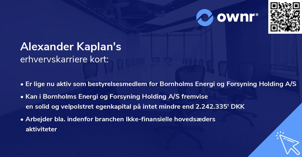 Alexander Kaplan's erhvervskarriere kort