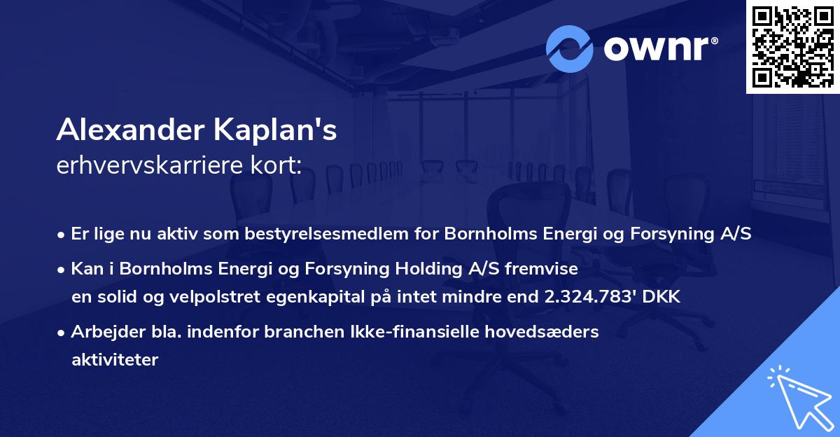 Alexander Kaplan's erhvervskarriere kort