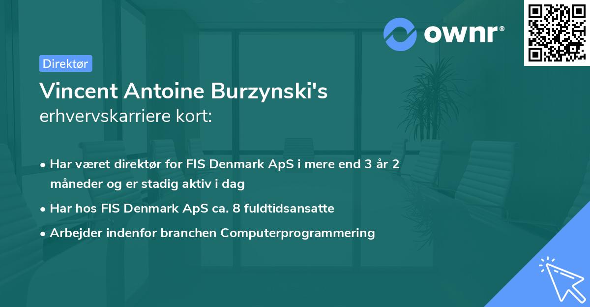 Vincent Antoine Burzynski's erhvervskarriere kort