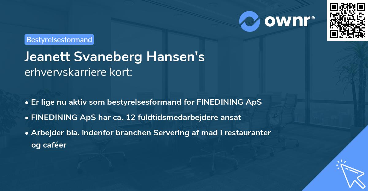 Jeanett Svaneberg Hansen's erhvervskarriere kort