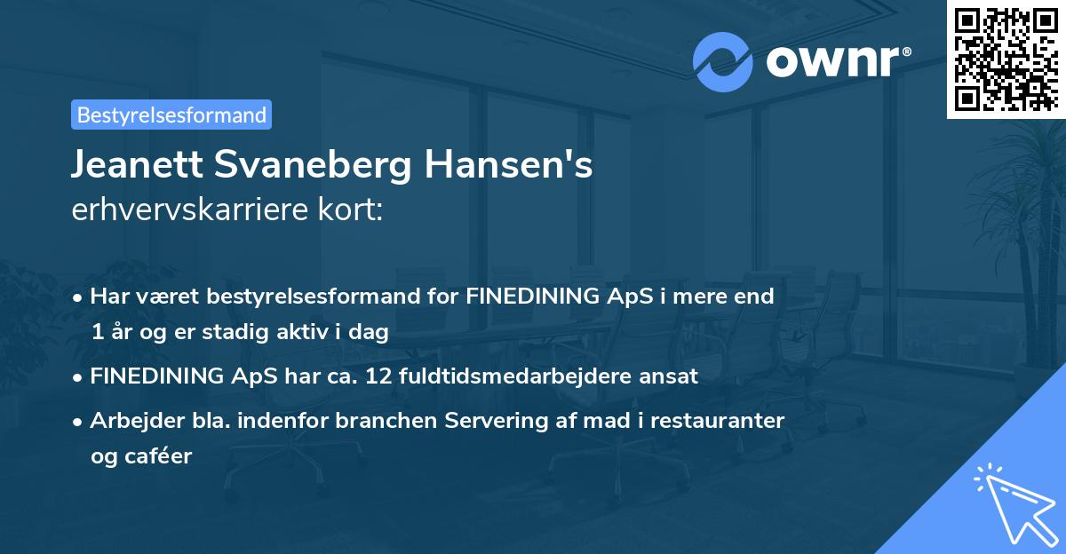 Jeanett Svaneberg Hansen's erhvervskarriere kort