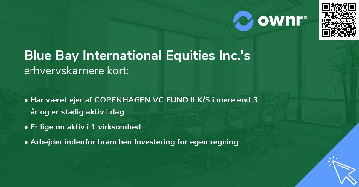 Blue Bay International Equities Inc.'s erhvervskarriere kort