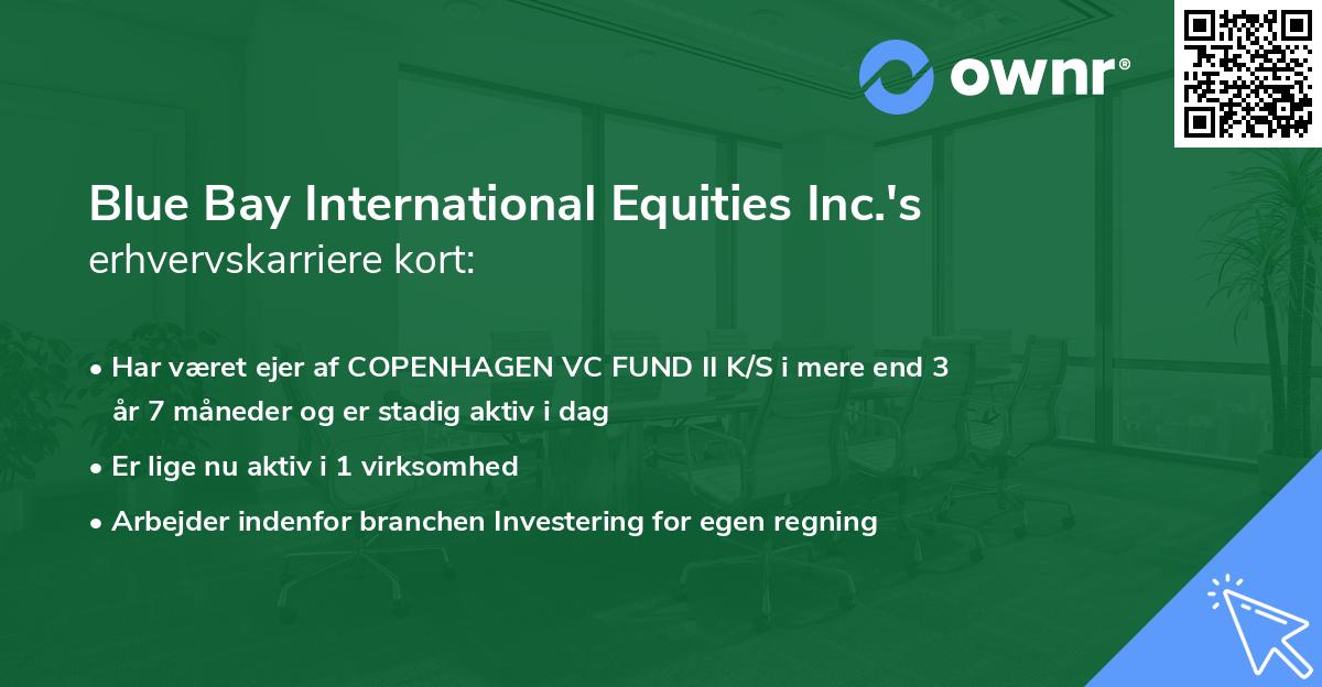Blue Bay International Equities Inc.'s erhvervskarriere kort