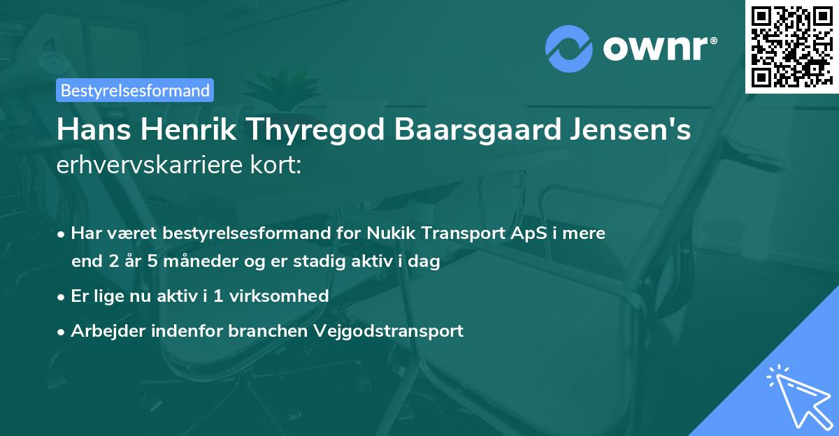 Hans Henrik Thyregod Baarsgaard Jensen's erhvervskarriere kort