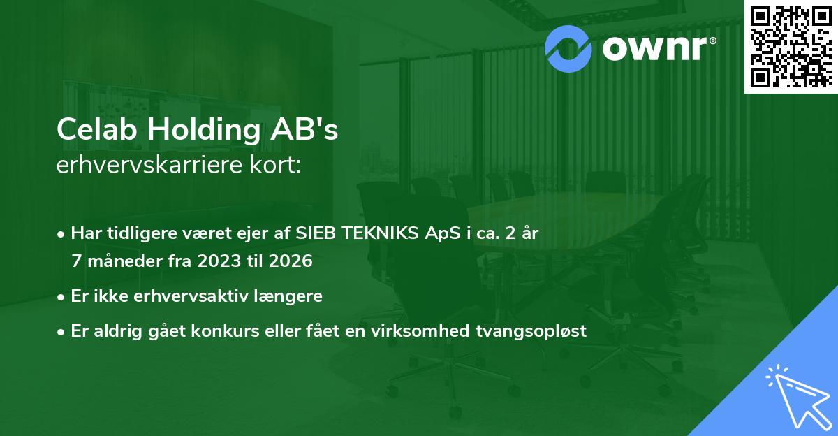 Celab Holding AB's erhvervskarriere kort