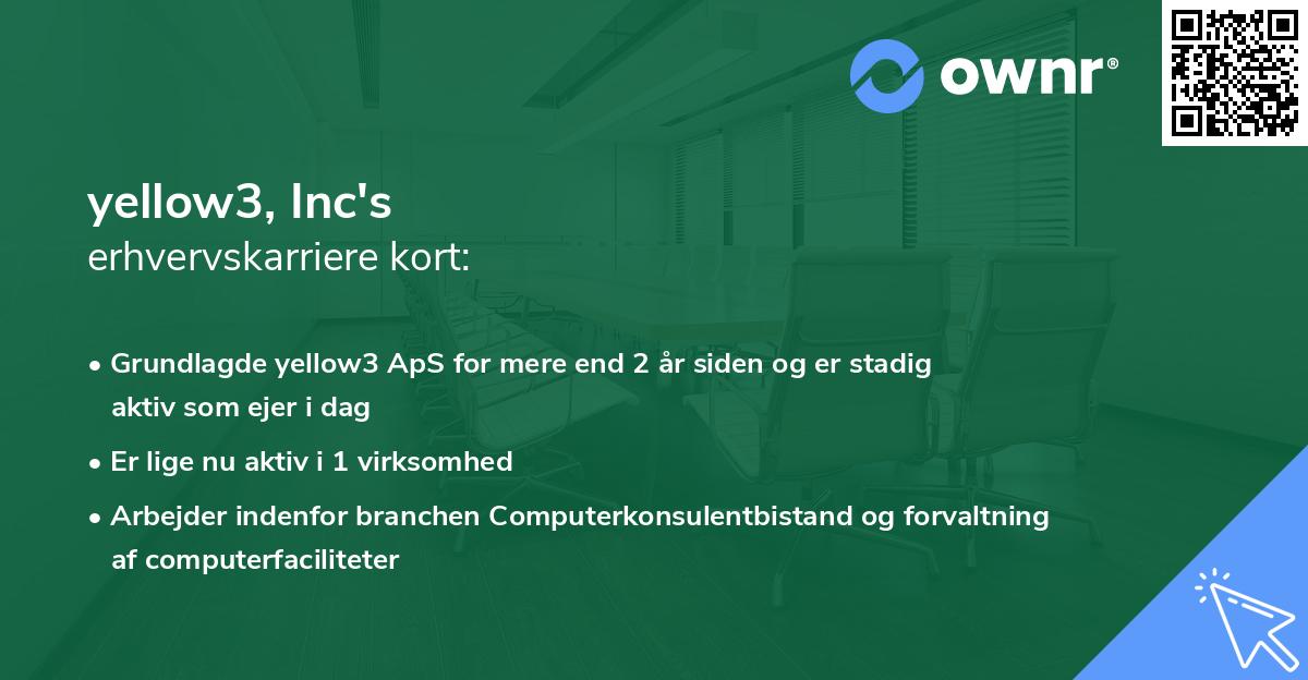 yellow3, Inc's erhvervskarriere kort