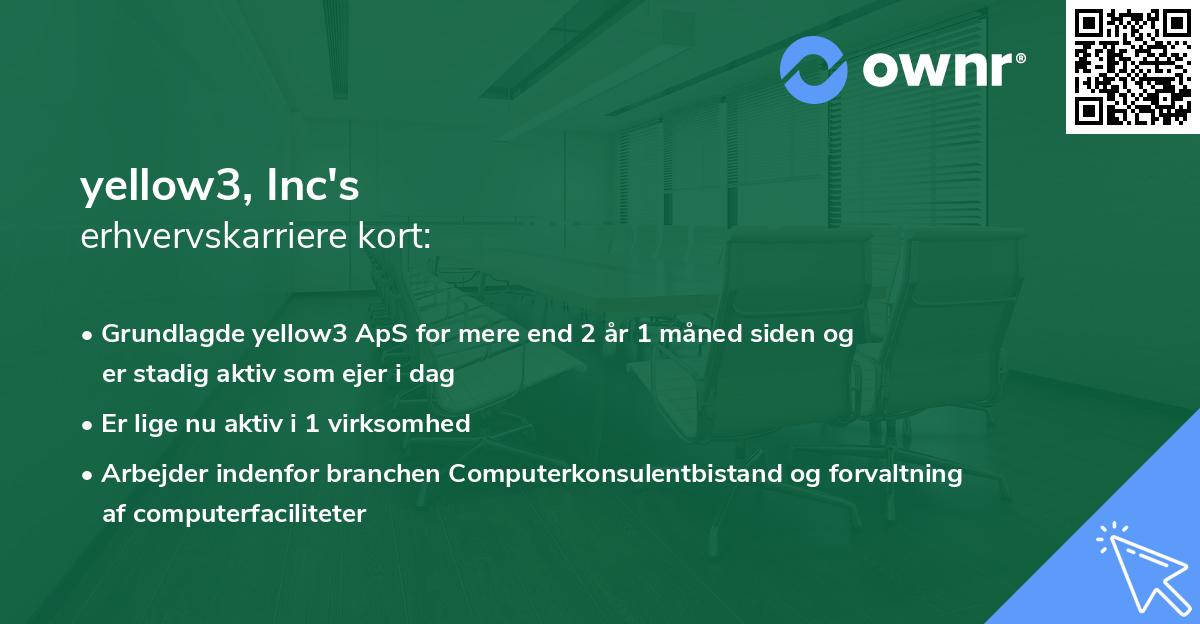 yellow3, Inc's erhvervskarriere kort