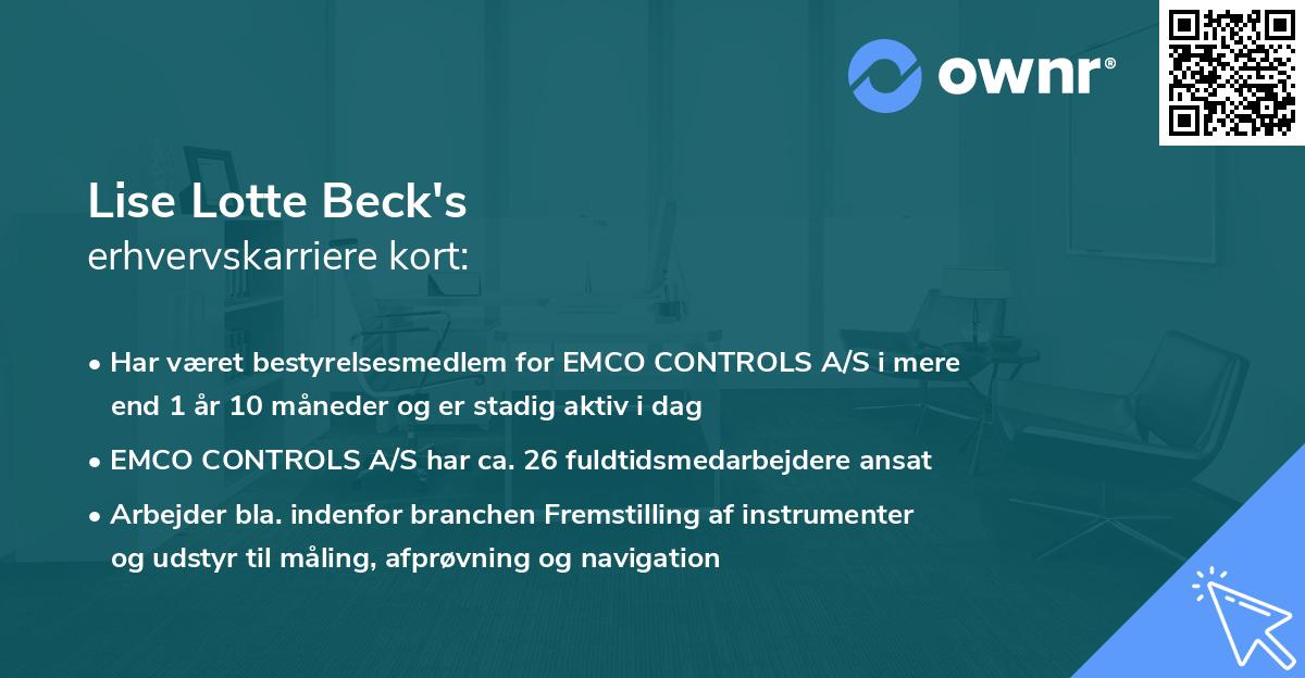 Lise Lotte Beck's erhvervskarriere kort