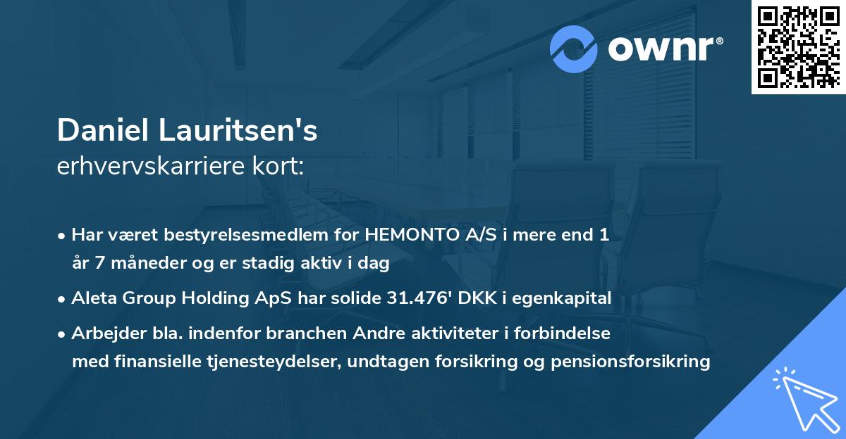Daniel Lauritsen's erhvervskarriere kort