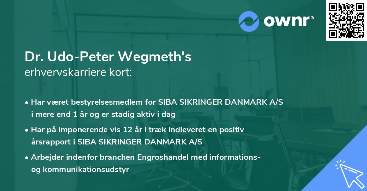 Dr. Udo-Peter Wegmeth's erhvervskarriere kort