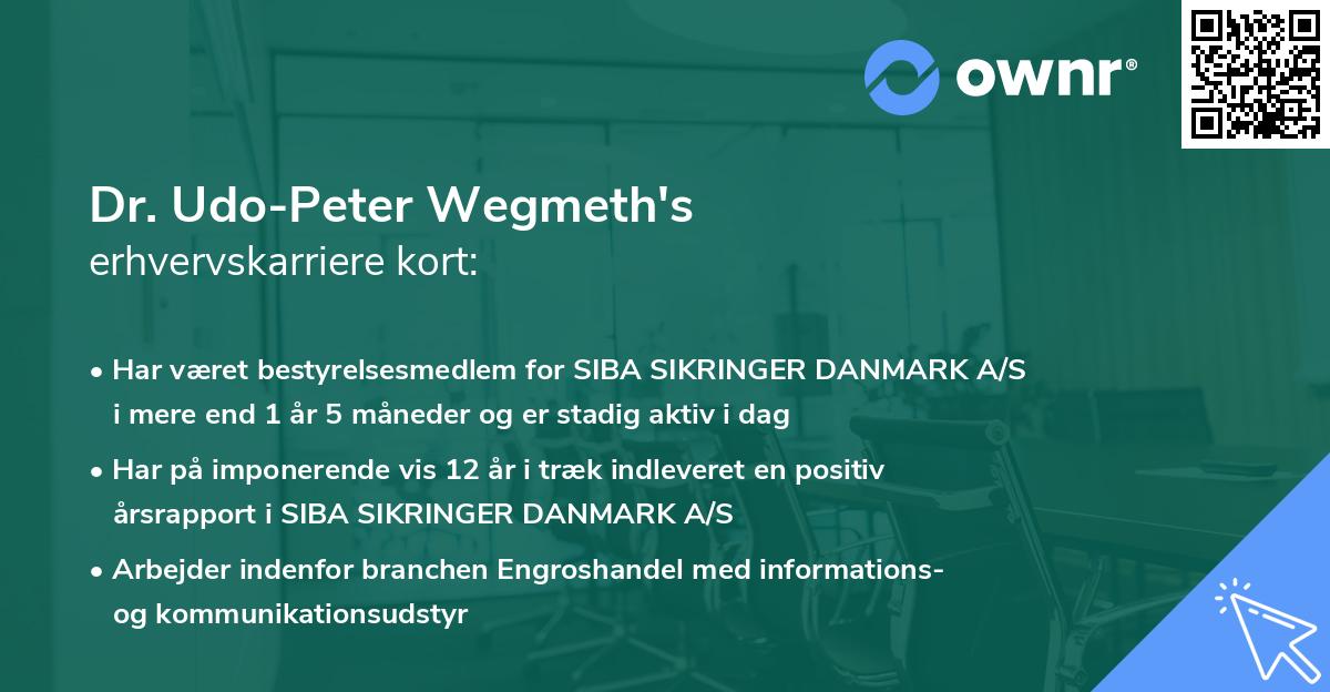 Dr. Udo-Peter Wegmeth's erhvervskarriere kort