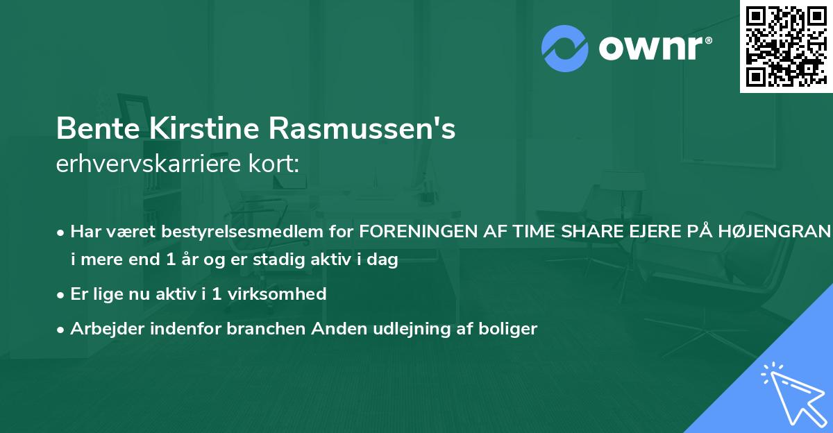 Bente Kirstine Rasmussen's erhvervskarriere kort
