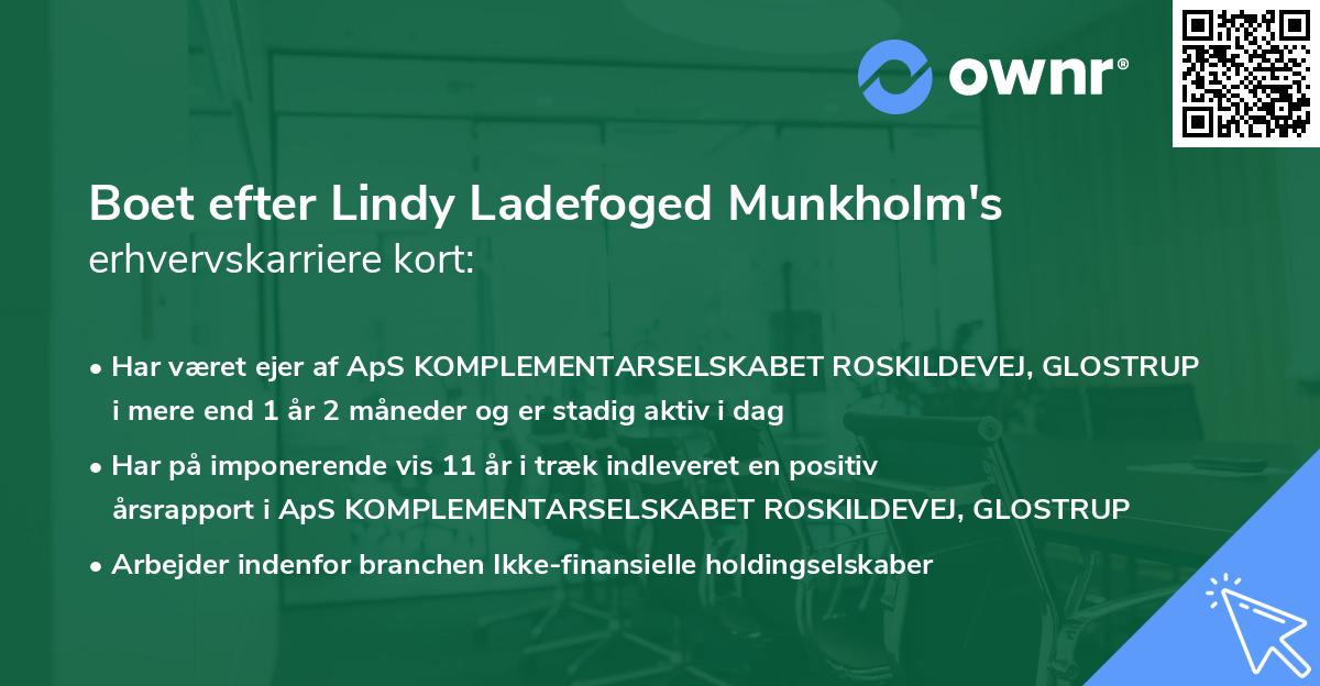 Boet efter Lindy Ladefoged Munkholm's erhvervskarriere kort