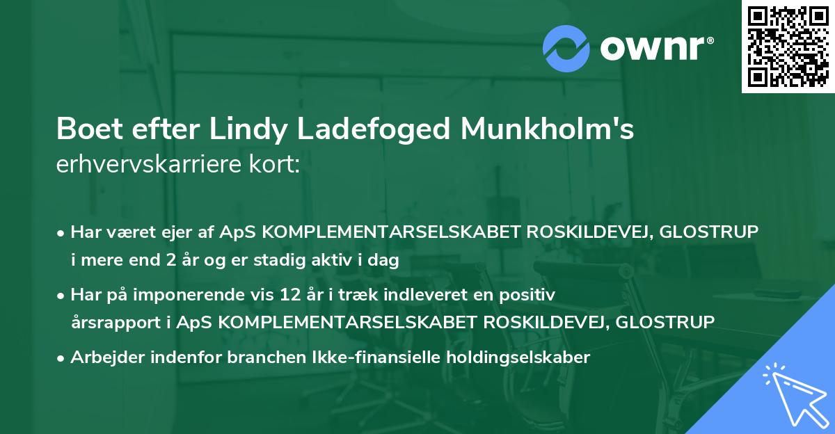 Boet efter Lindy Ladefoged Munkholm's erhvervskarriere kort