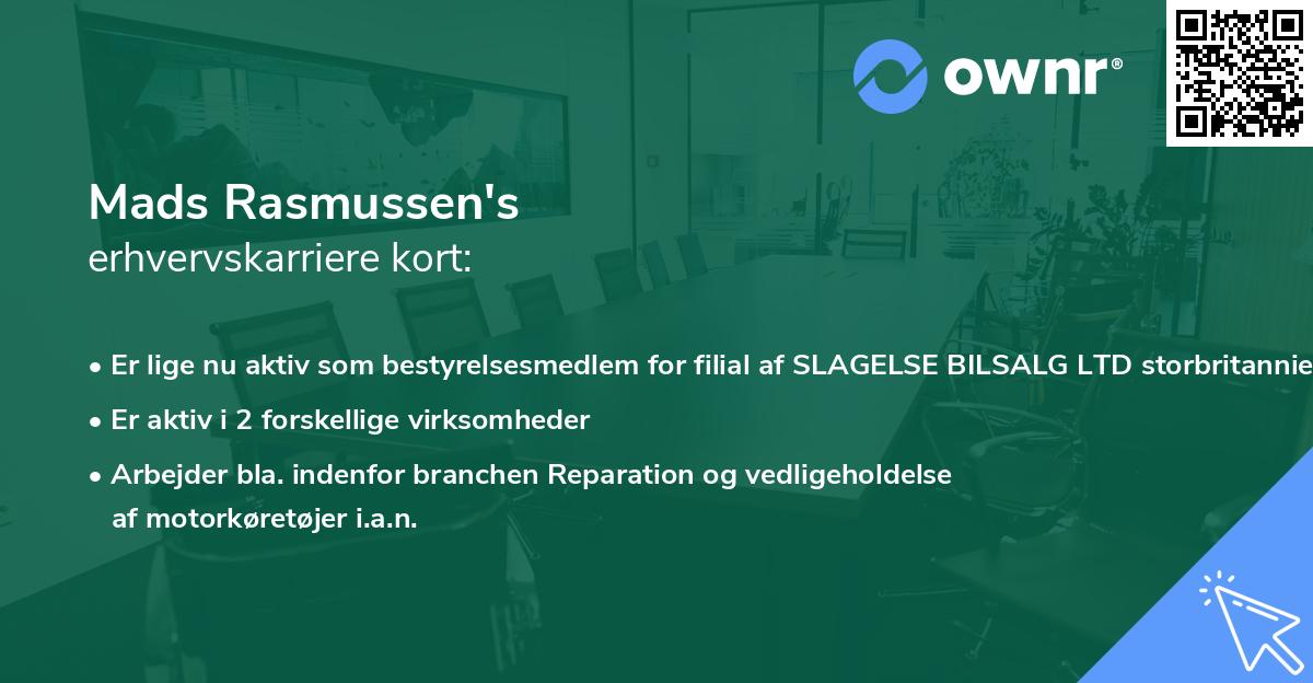 Mads Rasmussen's erhvervskarriere kort
