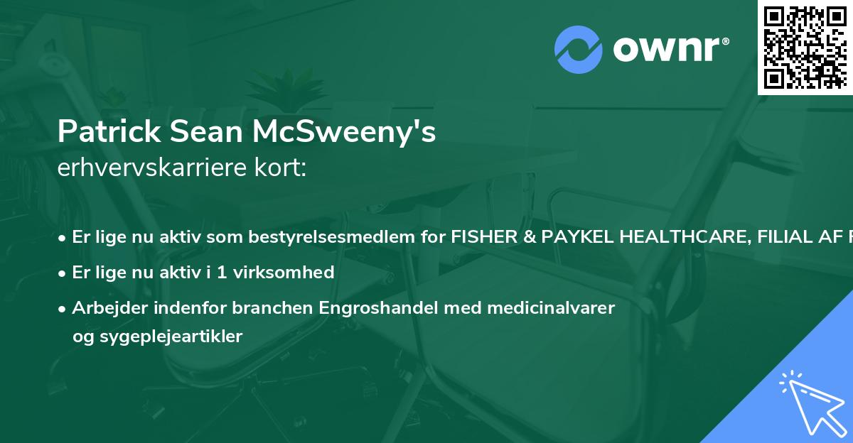 Patrick Sean McSweeny's erhvervskarriere kort