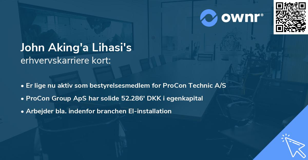 John Aking'a Lihasi's erhvervskarriere kort