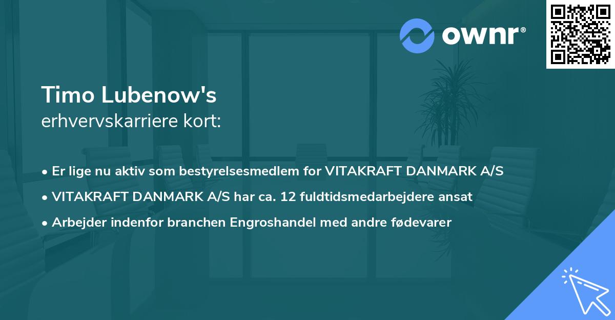 Timo Lubenow's erhvervskarriere kort