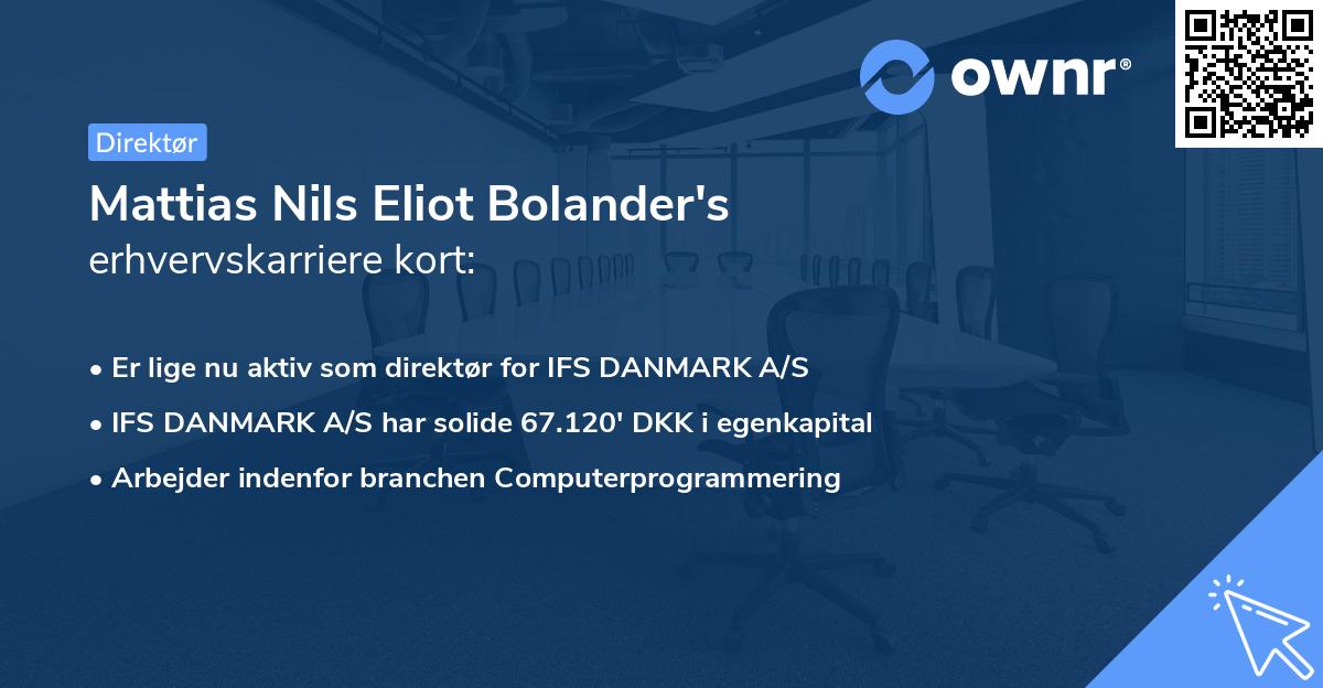 Mattias Nils Eliot Bolander's erhvervskarriere kort