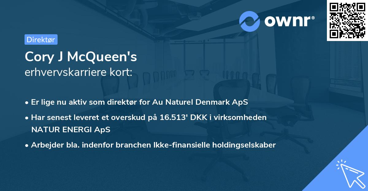 Cory J McQueen's erhvervskarriere kort