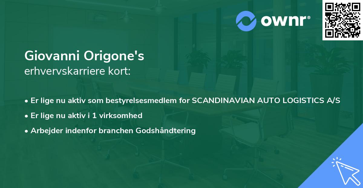 Giovanni Origone's erhvervskarriere kort