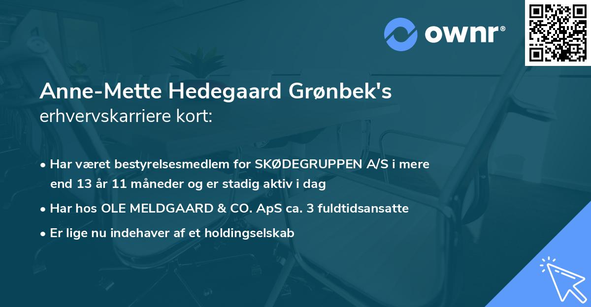 Anne-Mette Hedegaard Grønbek's erhvervskarriere kort