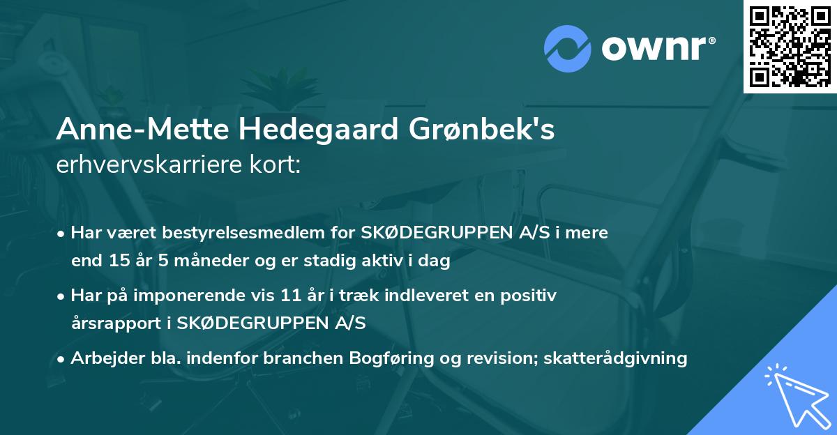 Anne-Mette Hedegaard Grønbek's erhvervskarriere kort