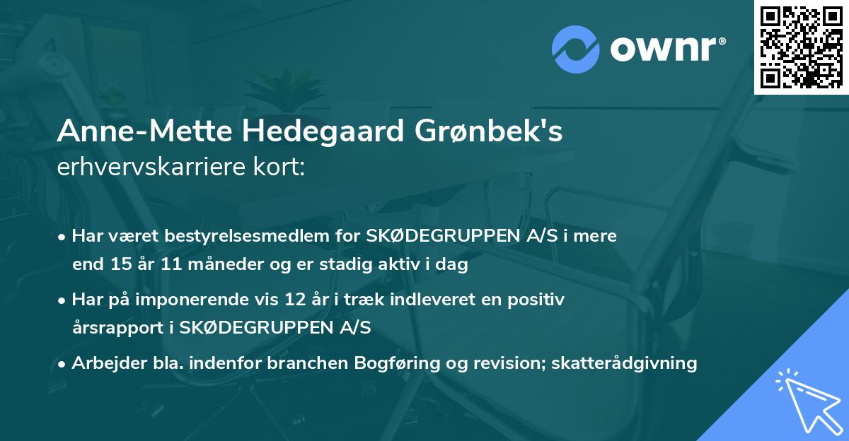 Anne-Mette Hedegaard Grønbek's erhvervskarriere kort