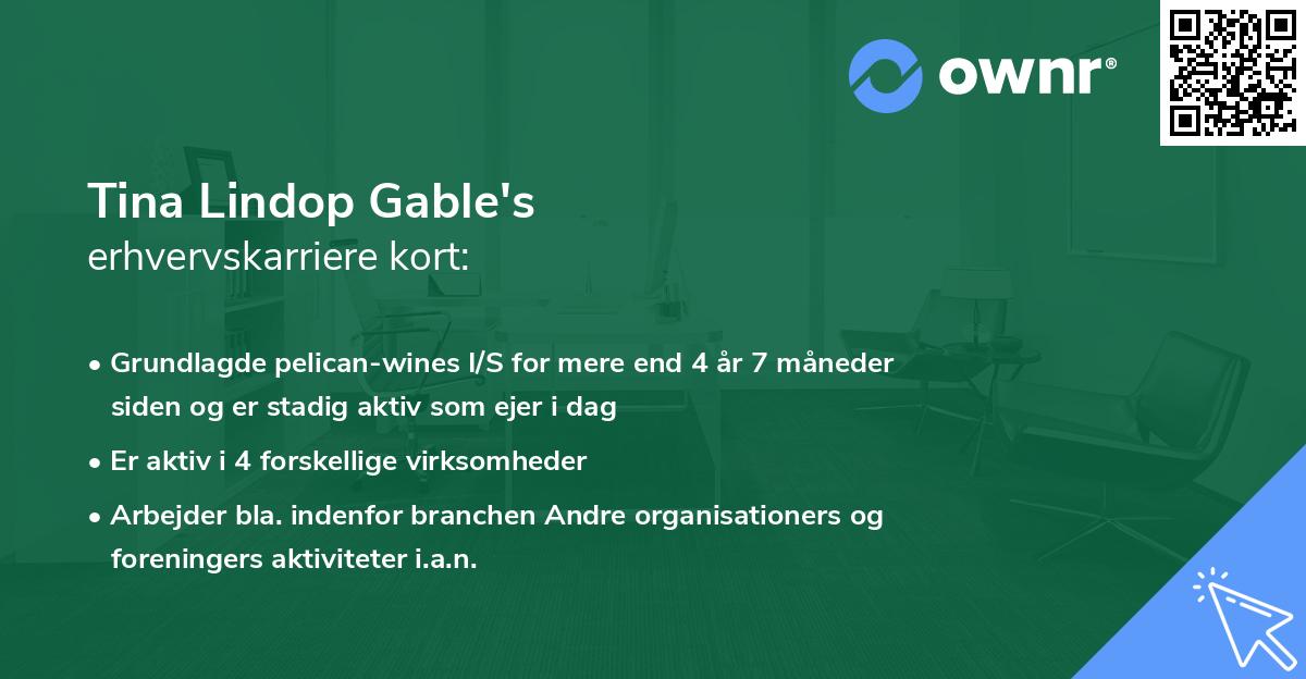 Tina Lindop Gable's erhvervskarriere kort