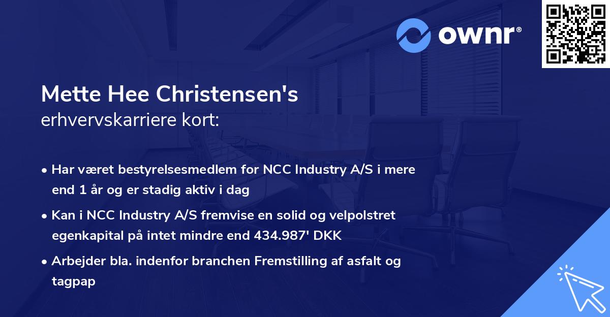 Mette Hee Christensen's erhvervskarriere kort