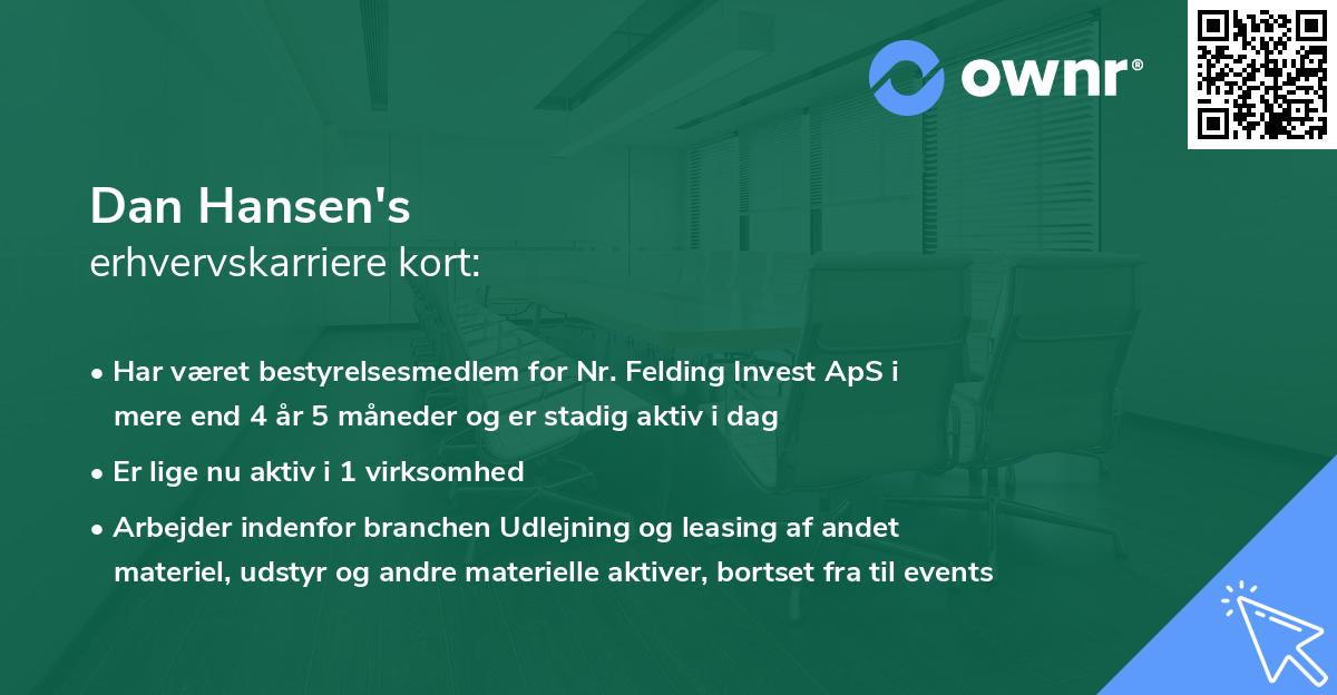 Dan Hansen's erhvervskarriere kort