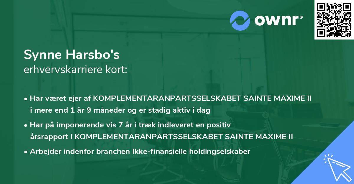 Synne Harsbo's erhvervskarriere kort