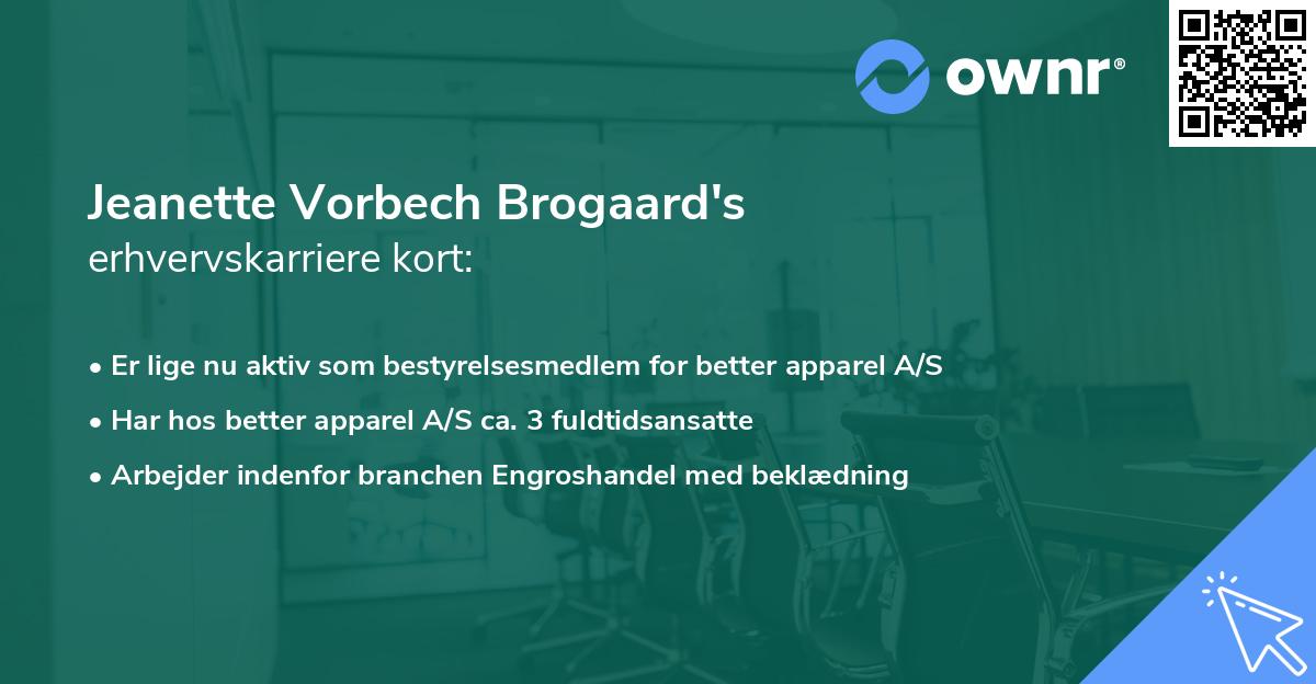 Jeanette Vorbech Brogaard's erhvervskarriere kort