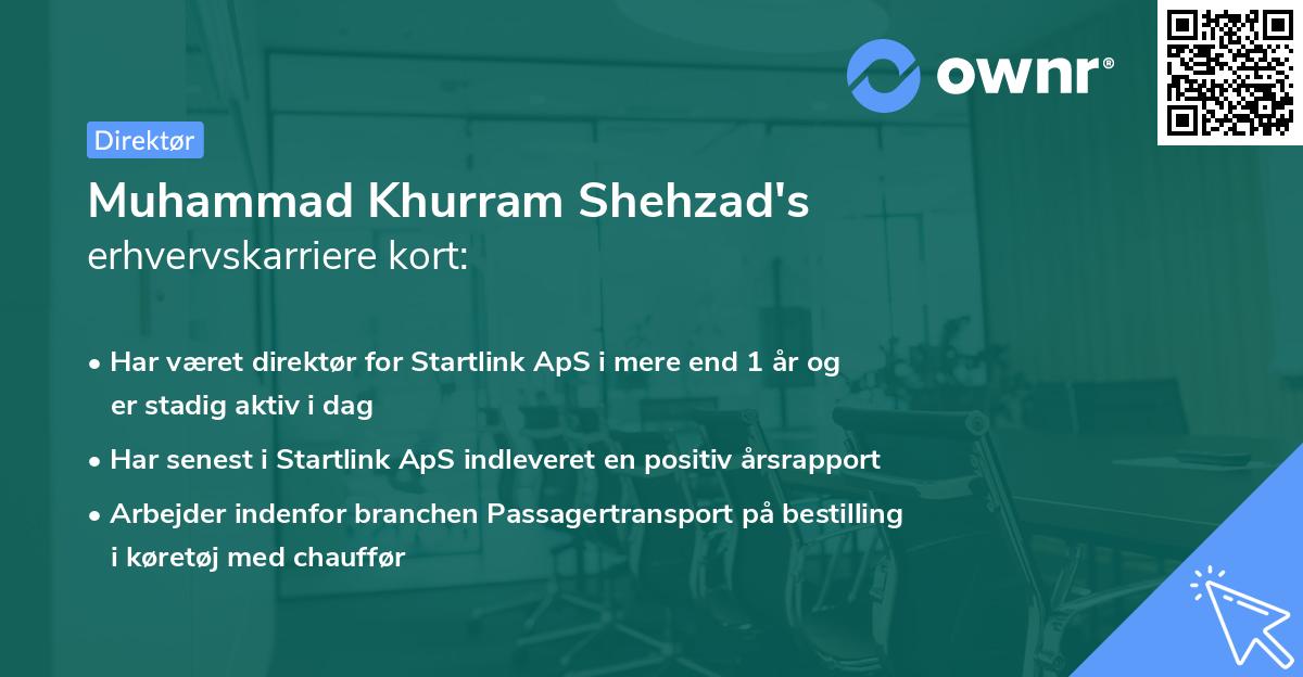 Muhammad Khurram Shehzad's erhvervskarriere kort