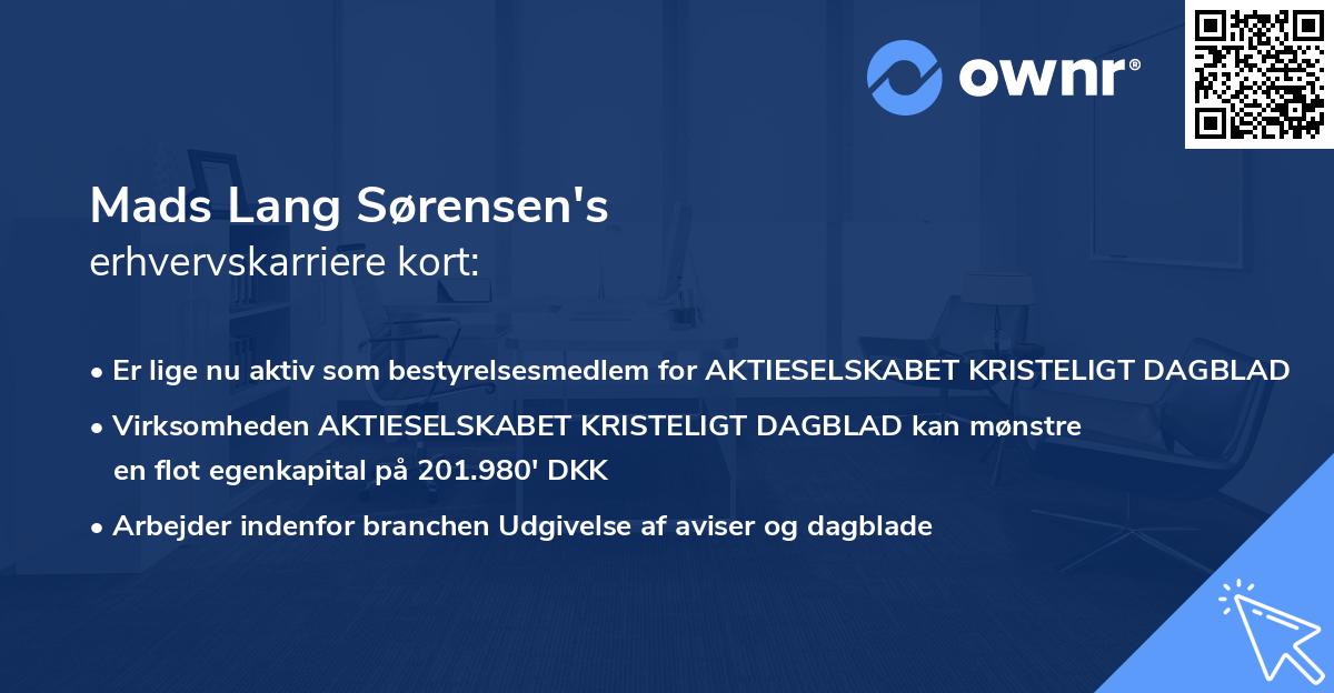 Mads Lang Sørensen's erhvervskarriere kort