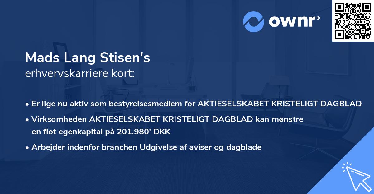 Mads Lang Stisen's erhvervskarriere kort
