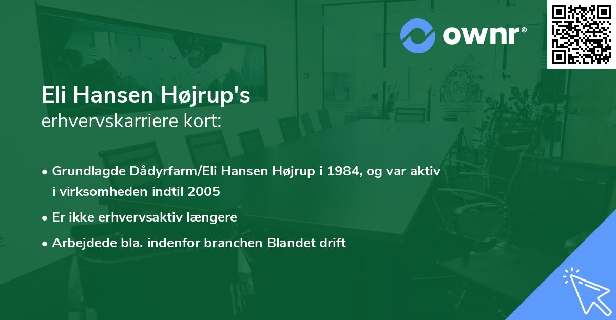 Eli Hansen Højrup's erhvervskarriere kort