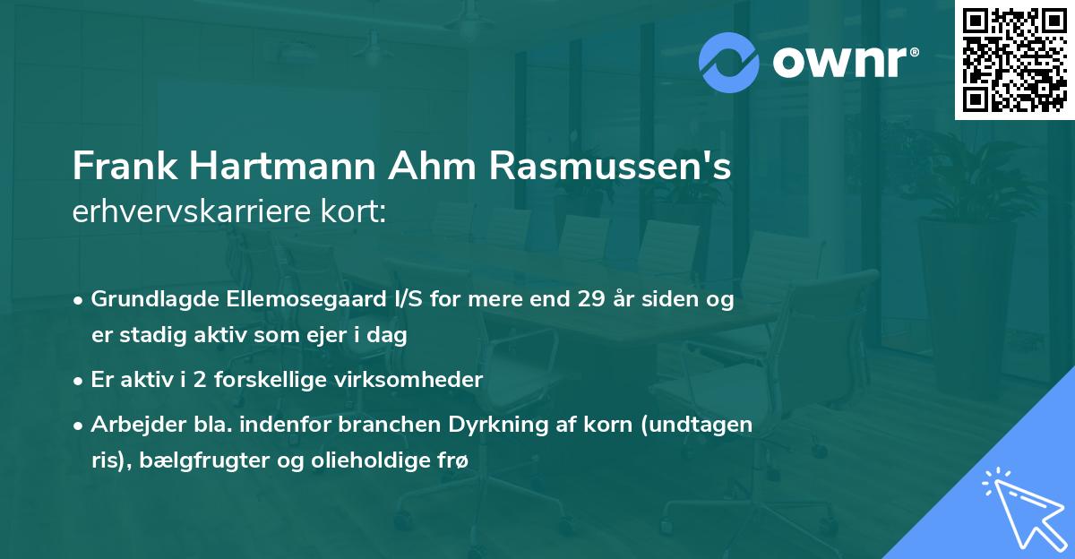 Frank Hartmann Ahm Rasmussen's erhvervskarriere kort