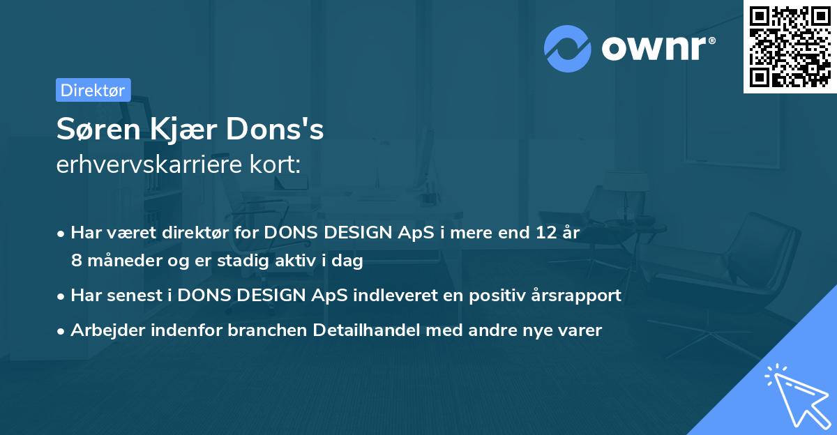 Søren Kjær Dons's erhvervskarriere kort