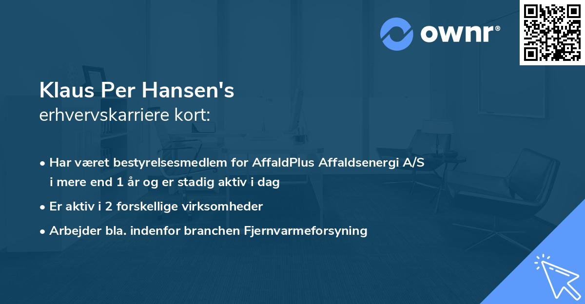 Klaus Per Hansen's erhvervskarriere kort