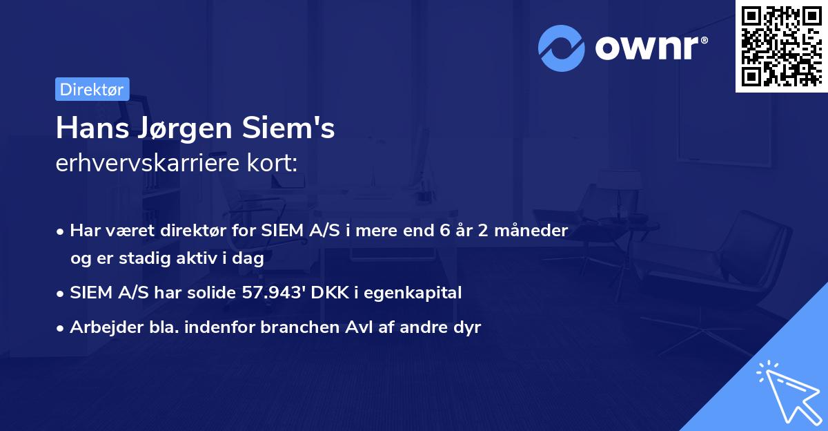 Hans Jørgen Siem's erhvervskarriere kort