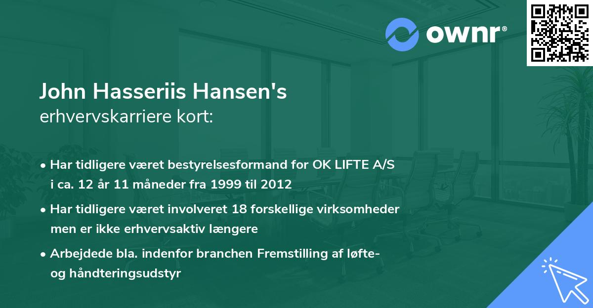 John Hasseriis Hansen's erhvervskarriere kort