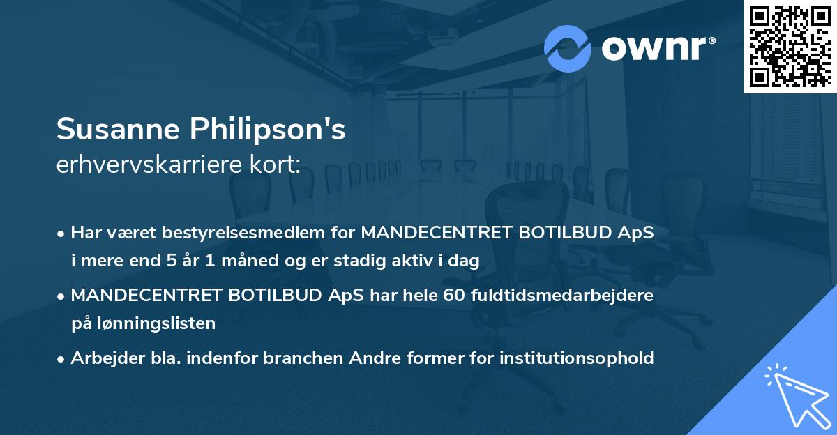 Susanne Philipson's erhvervskarriere kort