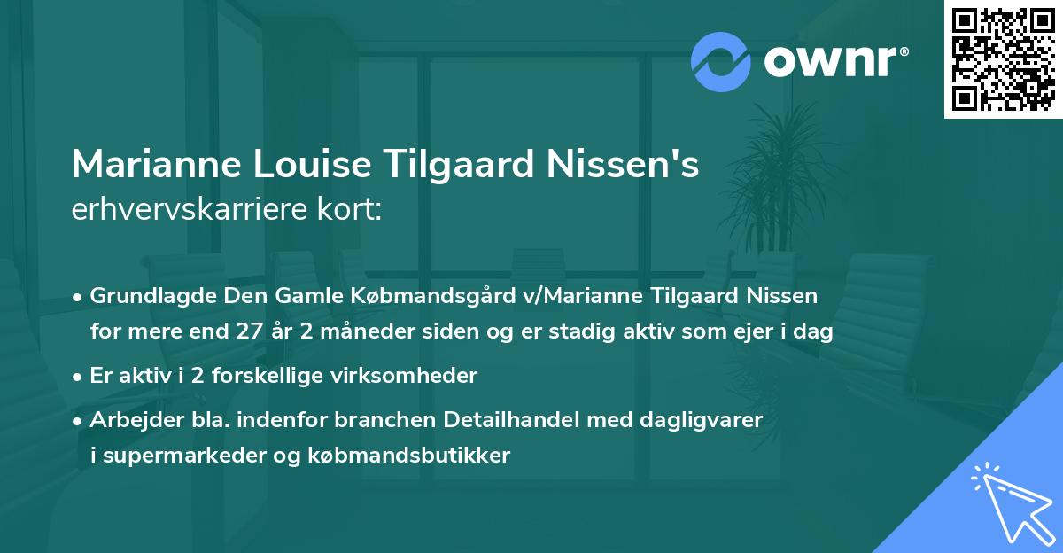 Marianne Louise Tilgaard Nissen's erhvervskarriere kort