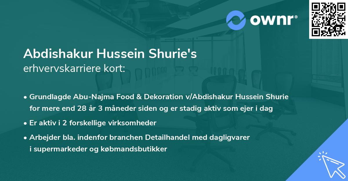 Abdishakur Hussein Shurie's erhvervskarriere kort